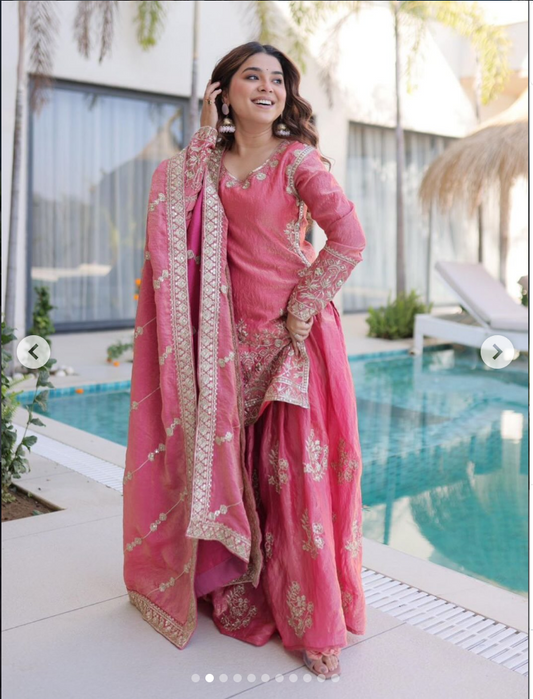 Kurti - Fendi Crush with Zari & Sequins Embroidered wo